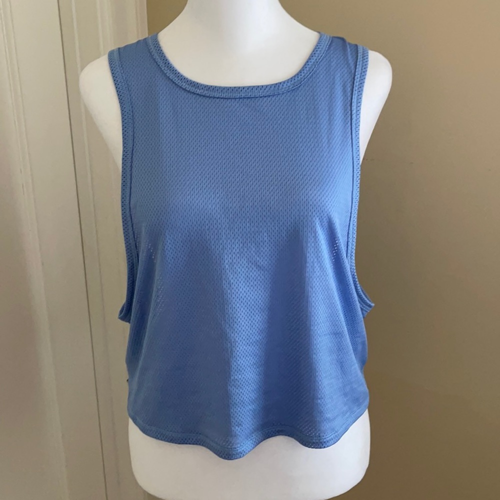 Alala semi sheer mid blue tie back mesh tank small